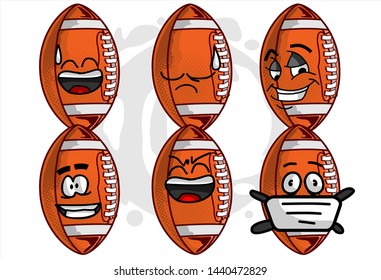 set of funny football Ball cartoon character Mascot with various face expression. Vector Illustration Isolated On White Background