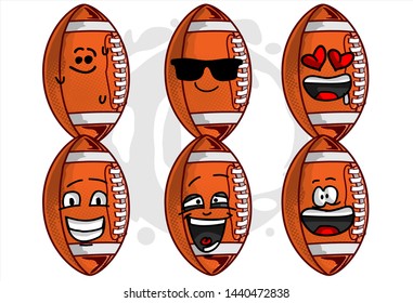 set of funny football Ball cartoon character Mascot with various face expression. Vector Illustration Isolated On White Background