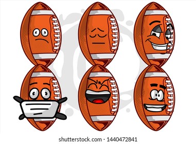 set of funny football Ball cartoon character Mascot with various face expression. Vector Illustration Isolated On White Background