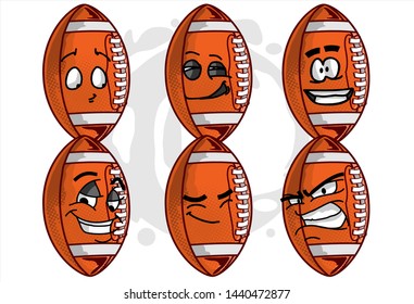 set of funny football Ball cartoon character Mascot with various face expression. Vector Illustration Isolated On White Background