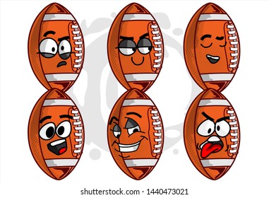 set of funny football Ball cartoon character Mascot with various face expression. Vector Illustration Isolated On White Background