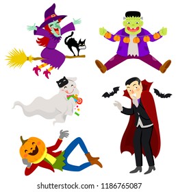 Set of funny and friendly-looking cartoon characters for Halloween