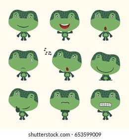Set funny frog in different poses in cartoon style.