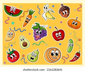 Dibujo de personajes de dibujos animados de frutas divertidos