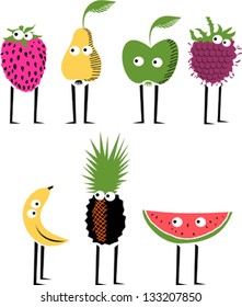 Set of funny fruit characters