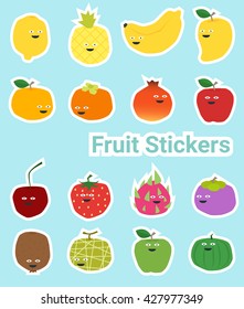 Set of funny fruit stickers , vector, illustration