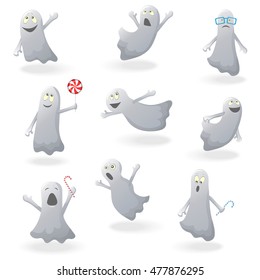 Set of funny ghosts on a white background