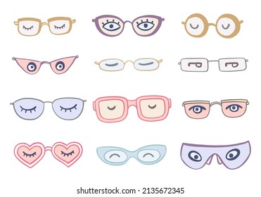 Set of funny glasses with eyes