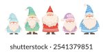 Set of funny gnomes for kids. Scandinavian gnomes, dwarfs for kids in pastel colors. Vector characters