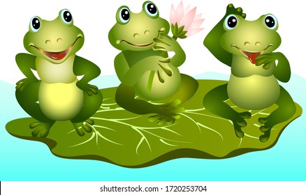 Set of funny green frogs.Vector illustration with a set of green frogs.	