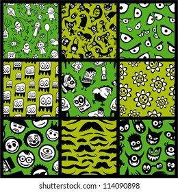Set of funny green seamless patterns.