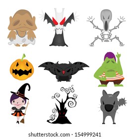Set of funny halloween cartoons