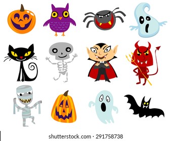 Set Of Funny Halloween Cartoons, Cute  Halloween Characters