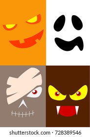 set funny of Halloween creature faces for designs - vector illustration