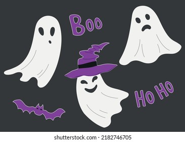 Set of funny Halloween ghosts. Scary vector illustration. Festive decor. cute halloween spirit