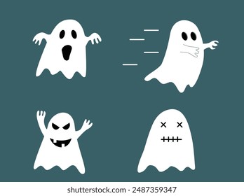 A Set of Funny Halloween Ghosts. Spooky creatures and national holiday concept vector