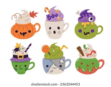 set of funny halloween monsters cups