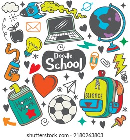 Set of funny School background  ,Hand drawn background with school supplies and creative elements. Vector illustration. ,Each on a separate layer.
