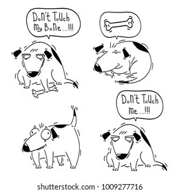 Set of funny hand drawn cartoon doggy.