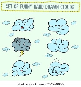 Set of funny hand drawn clouds