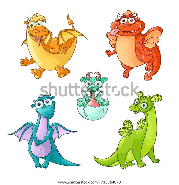 Set Funny Hand Drawn Dragon Characters Stock Vector (Royalty Free ...