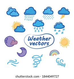 Set of funny hand drawn icons of weather