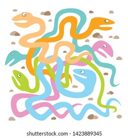 Set of funny happy colorful catroon snakes