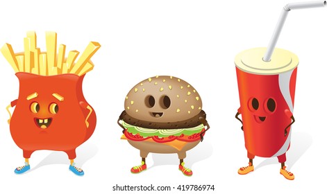 Set of Funny Happy Fastfood