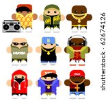Set of funny hip-hop cartoon characters. Isolated on white.