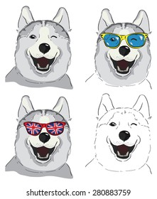 Set of funny Husky