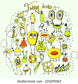 Set of funny icons on a light background. vector