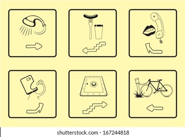 Set of funny images for hostel navigation. 