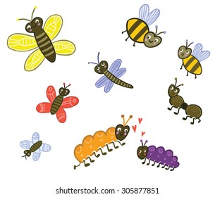 Set of funny insects