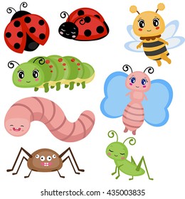 Set Funny Insects Cartoon Character Isolated Stock Vector (Royalty Free ...