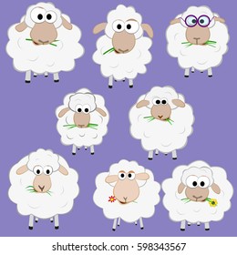 set of funny isolated sheeps cartoon vector illustration