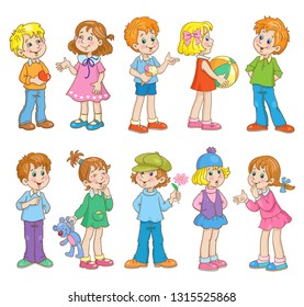 A set of funny kids in different positions. In cartoon style. Isolated on white background. Vector illustration.