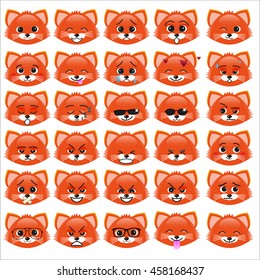 Set of funny kitten emoticons - smiling red kittens with different emotions from happiness to angry isolated on white background. Can be used for logos, icons, signs, avatars, web decor, other design
