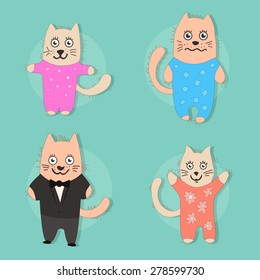 Set of funny kittens. flat illustrations