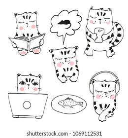 A set of funny kittens. They do business