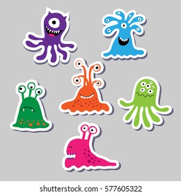 Set a funny labels colored monsters