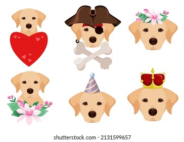 A set of funny Labrador dogs. Cartoon design. Vector illustration.
