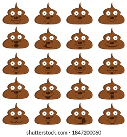 Una serie de graciosos chirridos y sonrientes con caras. Emoticonos, sonriente, emoji, colección de personajes felices. Ilustraciones aisladas de vectores de dibujos animados, iconos sobre fondo blanco. 