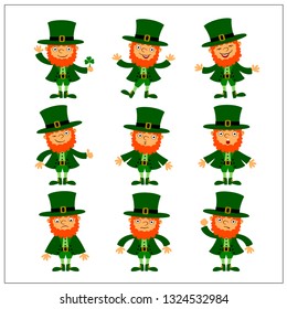 Set of funny leprechaun in different poses for St. Patrick's Day.