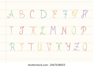 Set of funny lettering, hand drawn elements. Typeface collection isolated on school page.