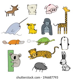 Set of funny little cartoon animals