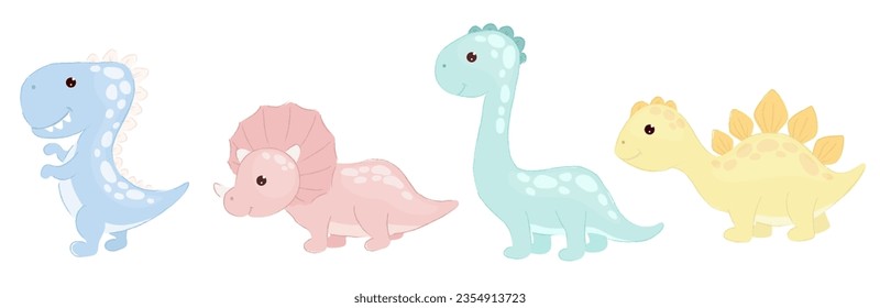 Set of funny little dinosaurs.Vector graphics.