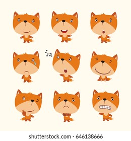 Set funny little fox in different poses in cartoon style.