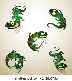 Set of funny lizards, vector