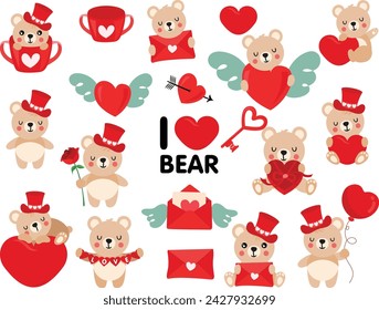 Set of funny love valentine tedy bear