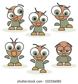Set of funny mascot characters in good and bad moods and emotions, vector layered image.